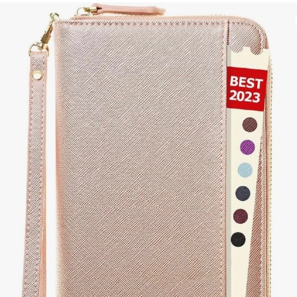 New Travel Document Passport Organizer Wristlet Wallet Case RFID Tech Rose Gold - Picture 2 of 6